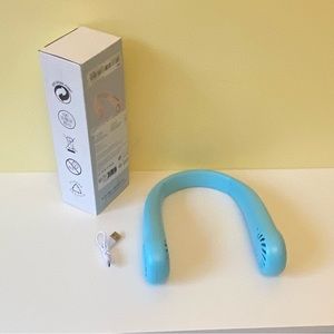 1pc ABS Portable Neck Fan, Modern Blue Rechargeable Hand-free Bladeless Fan